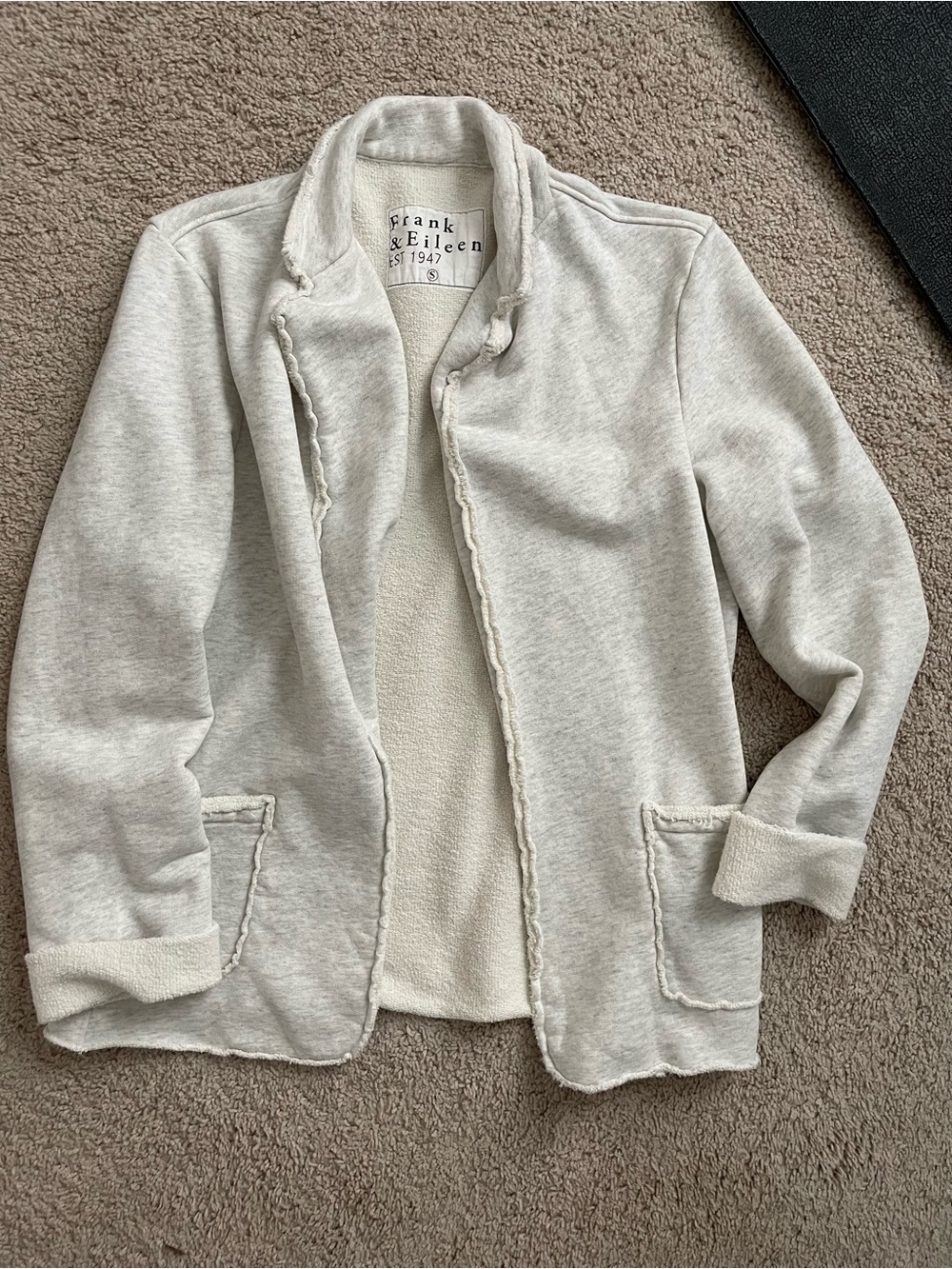 Frank & Eileen Creamy Grey Dublin Blazer sweatshirt Open-Front Terry Knit Jacket